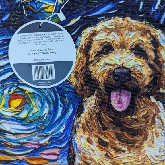 Tote Bag Golden Doodle Night By Aja Trier Poly Poplin Multicolor NWT - Picture 8 of 9